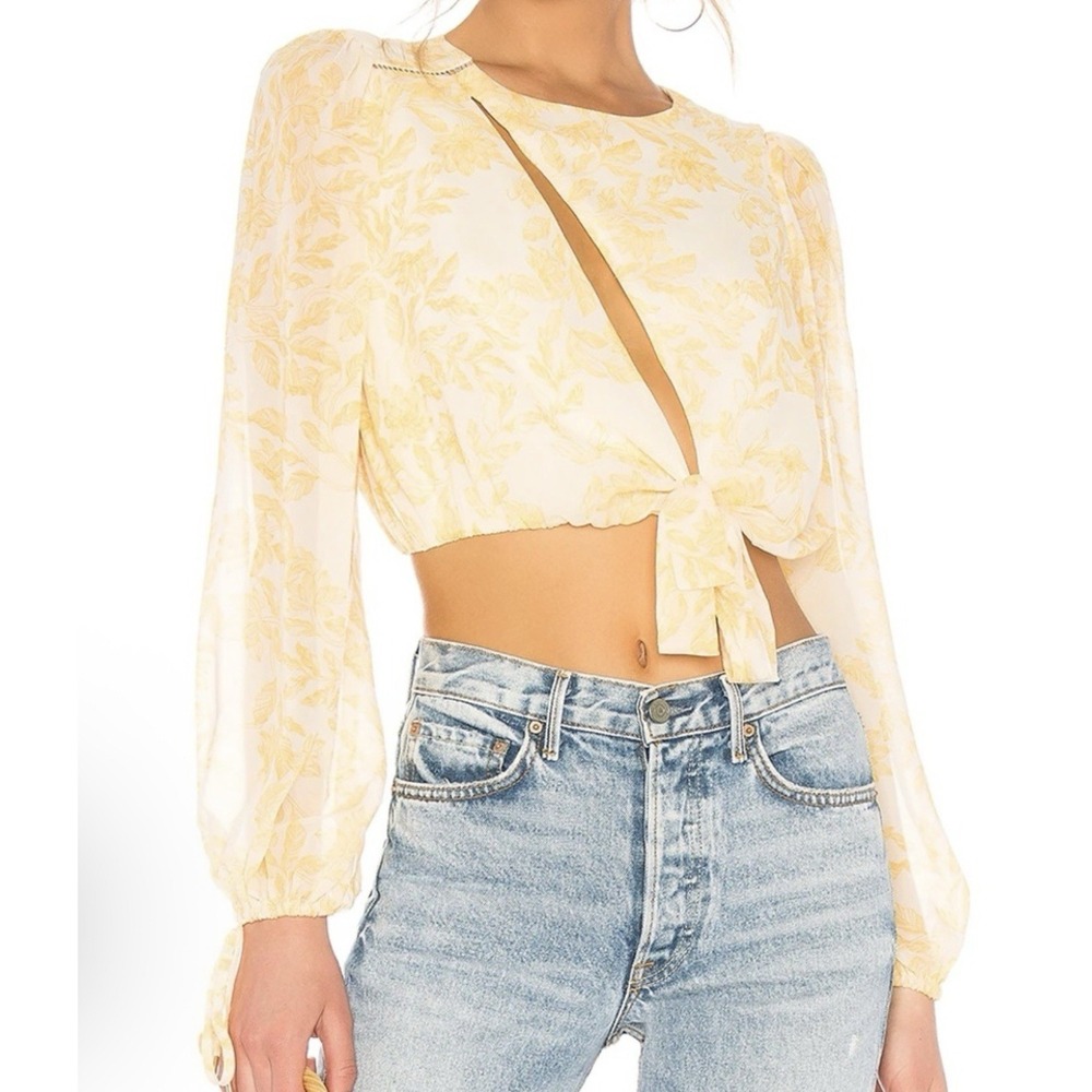 Revolve X House of Harlow 1960 Ali Long Sleeve Blouse Top‎ Size S Yellow Floral